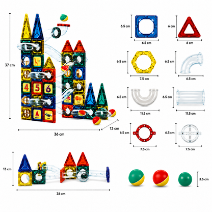 🧲 Set de Bloques Magnéticos con Pista de Canicas 97 Piezas - Juguete Educativo STEM 🧩