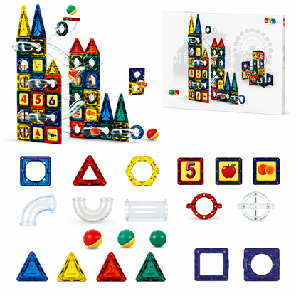 🧲 Set de Bloques Magnéticos con Pista de Canicas 97 Piezas - Juguete Educativo STEM 🧩