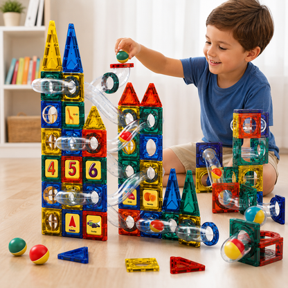 🧲 Set de Bloques Magnéticos con Pista de Canicas 97 Piezas - Juguete Educativo STEM 🧩