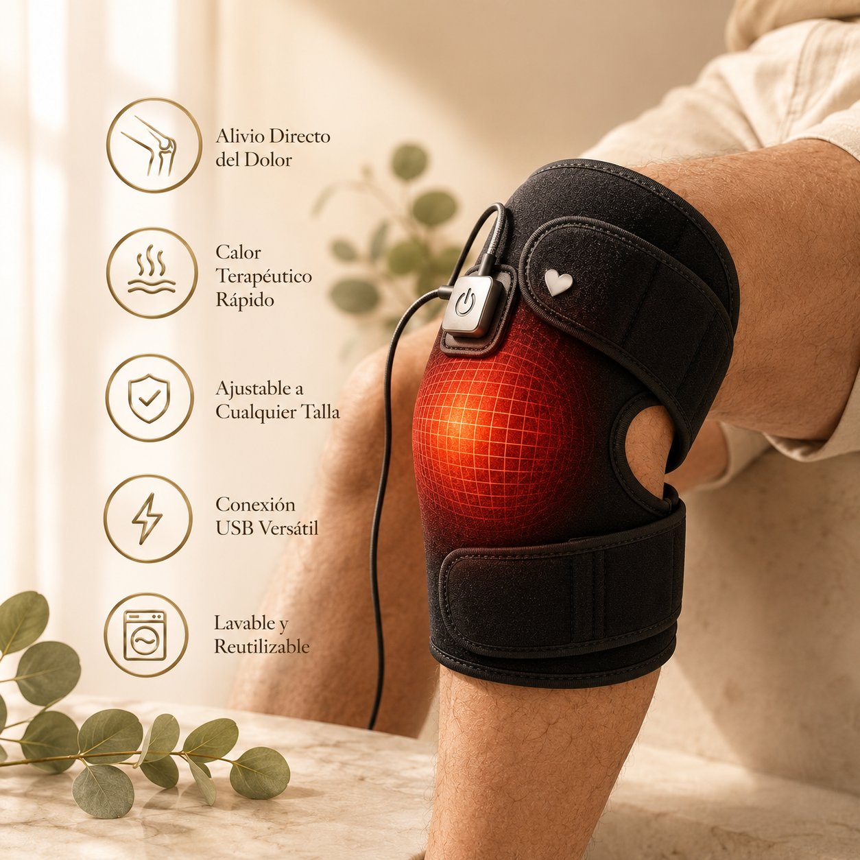 Rodillera Térmica USB-C | Alivio del Dolor de Rodilla | Calor Terapéutico